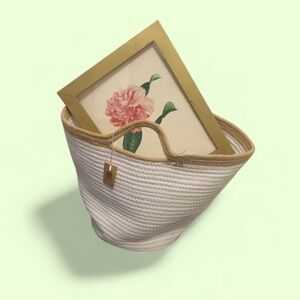 White and Tan Woven Storage Basket